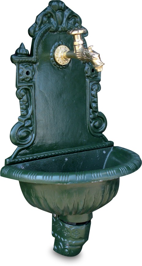 Nostalgie Wandbrunnen, Auslaufventil mit Handrad "Drachen-Motiv"